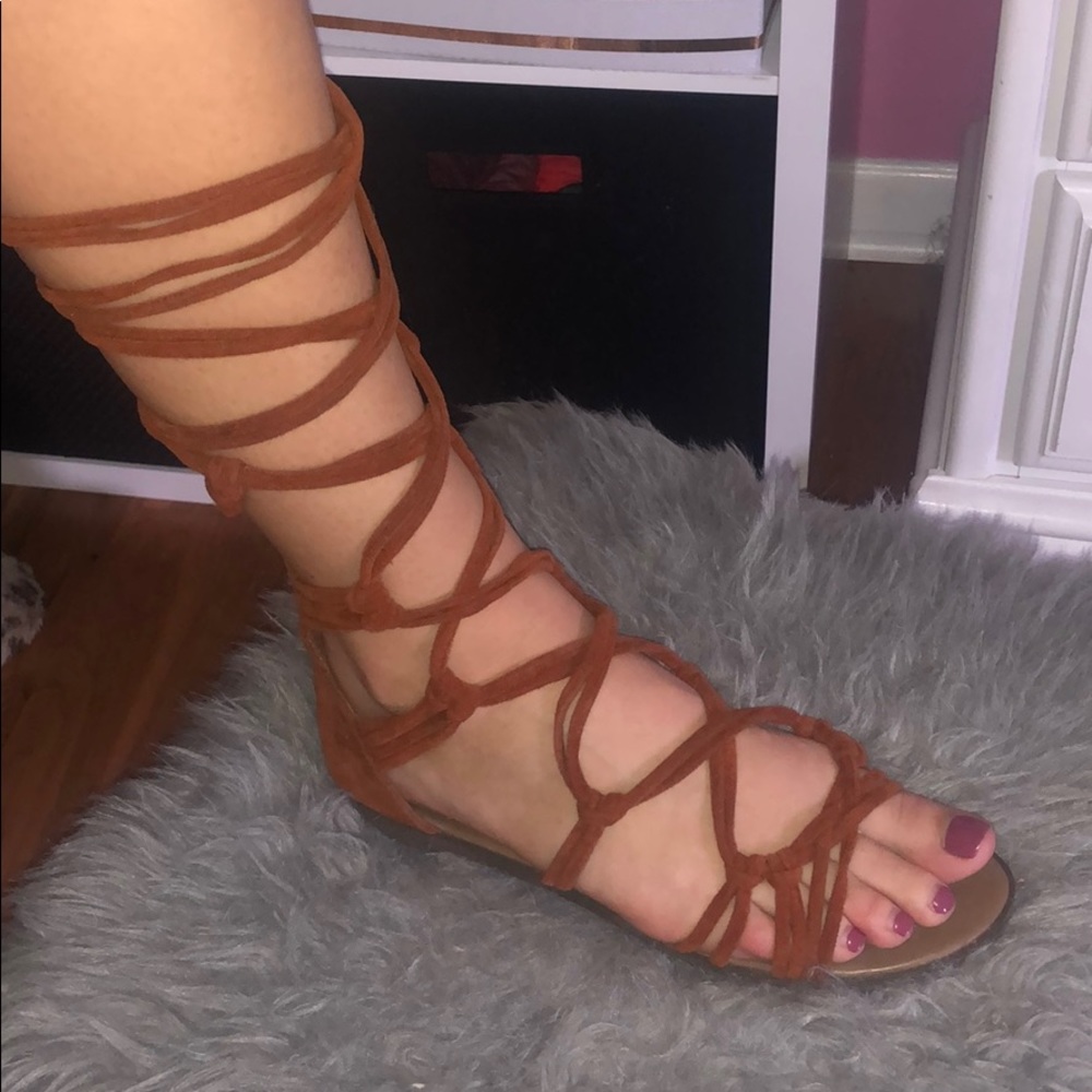 Gladiator suede lace up sandals